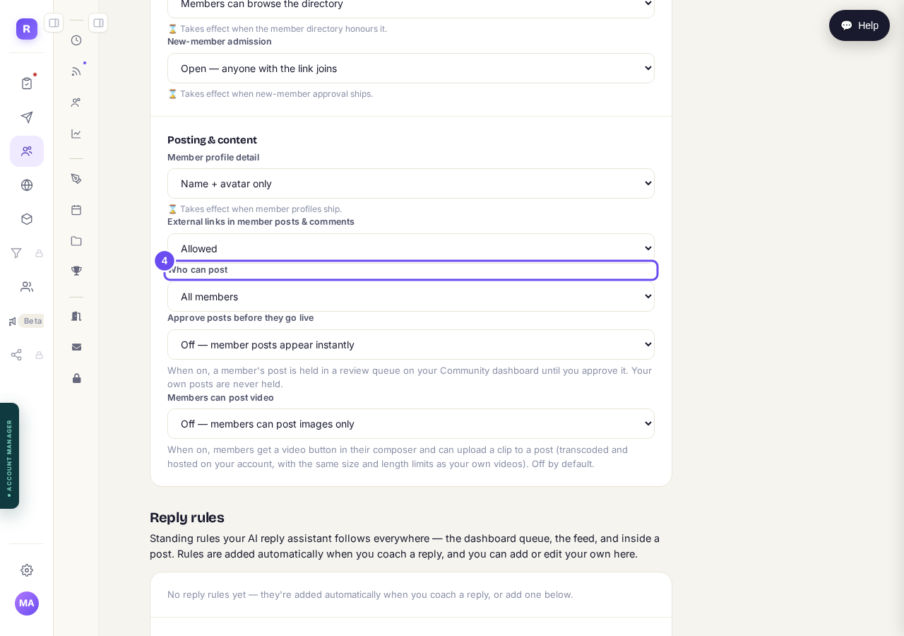 Who can post is about starting; approving is about timing.