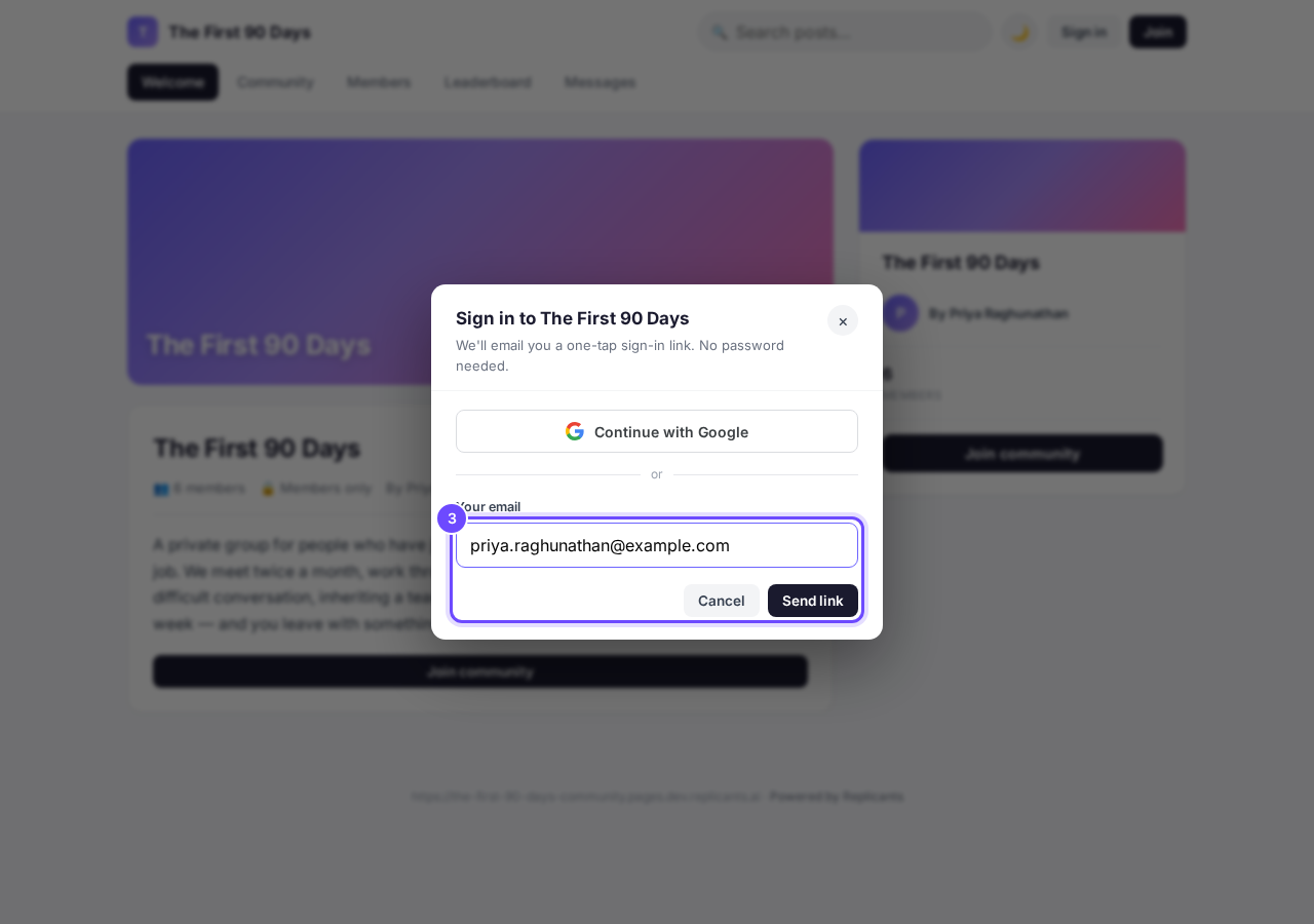 Your Replicants email, then Send link.