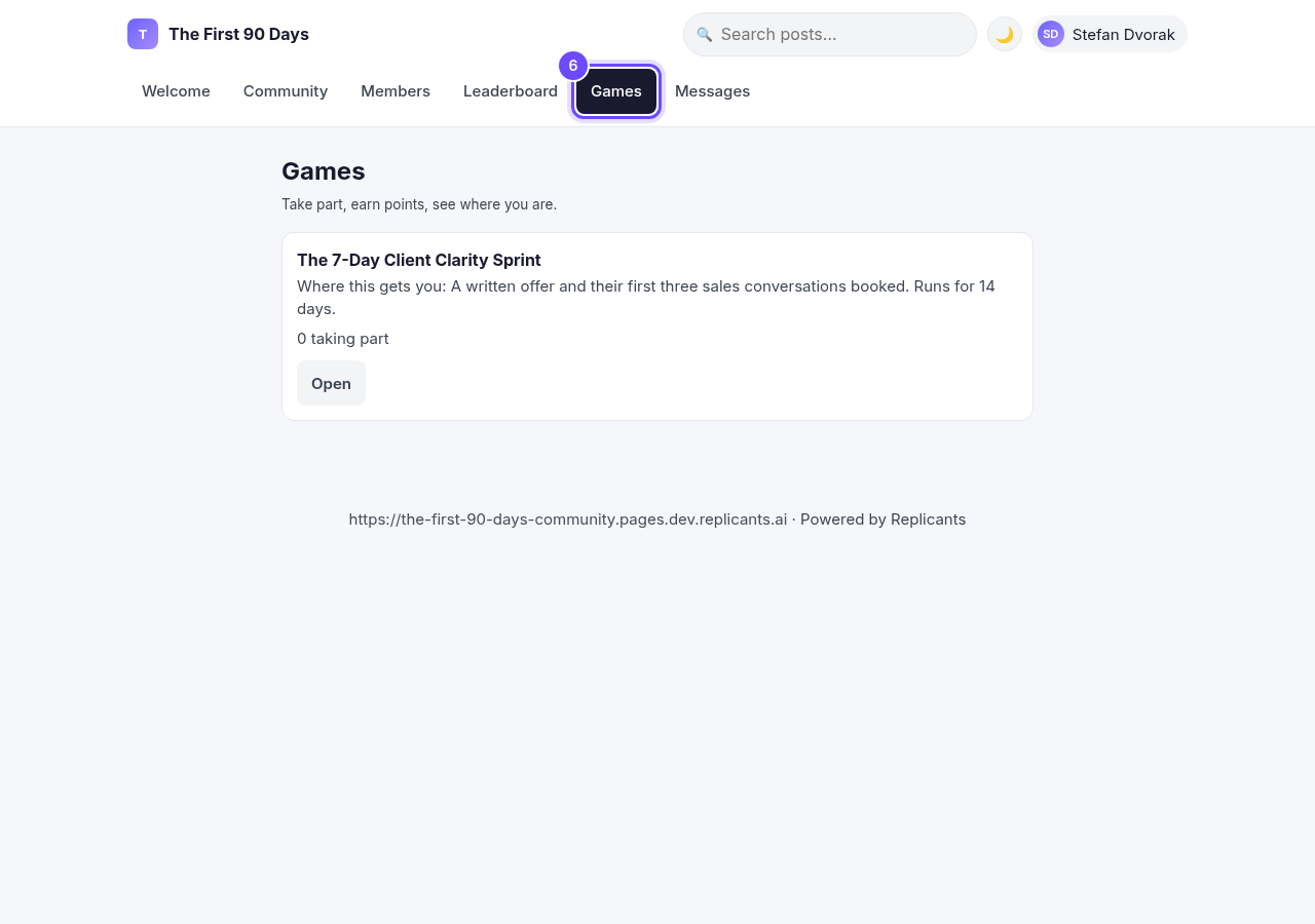 The Games tab, as a member sees it.