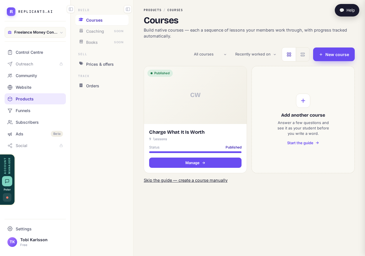 Press "New course", or "Manage" on one you have already started.