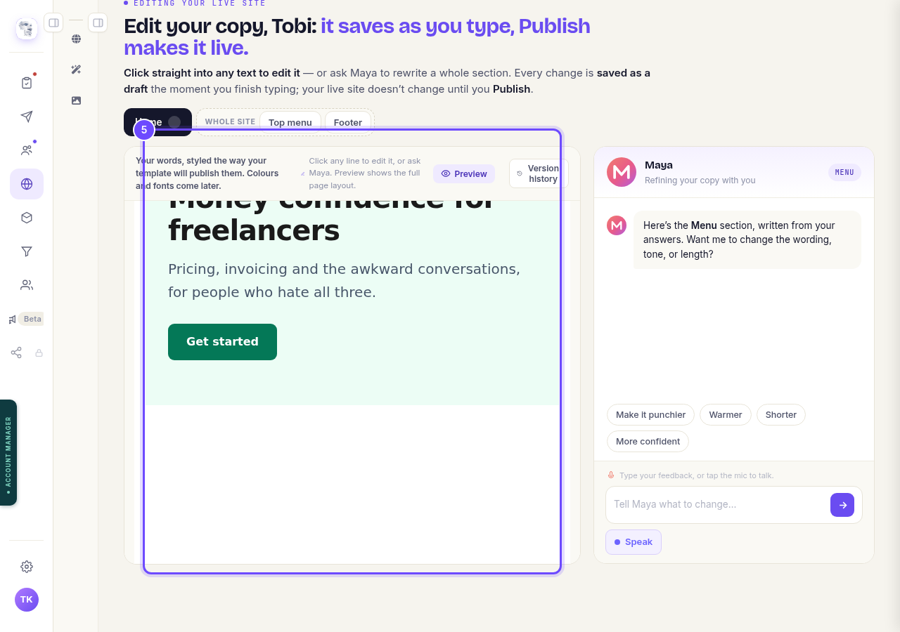 Press straight into any line and type.