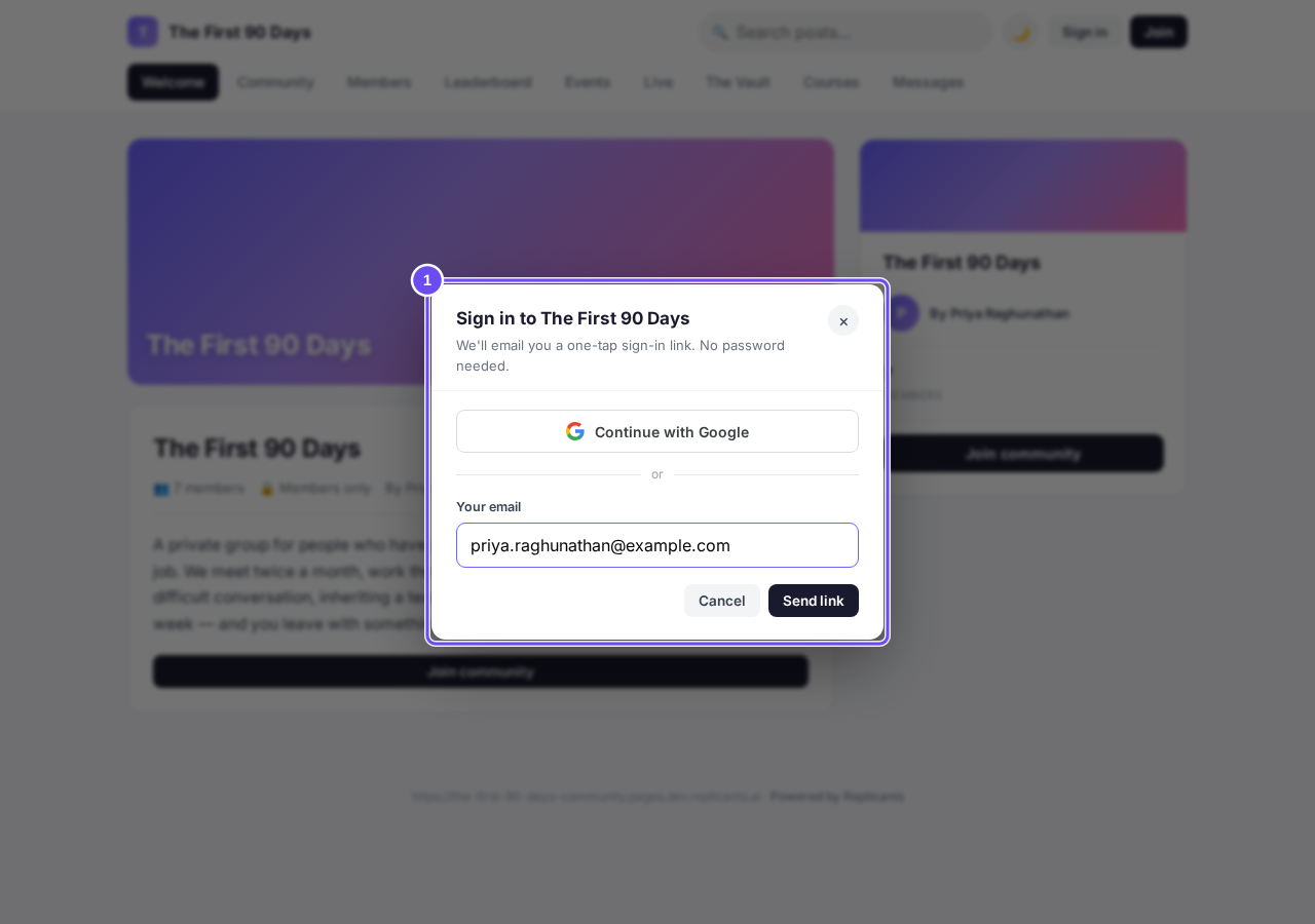 Sign in, with the email you use for Replicants.