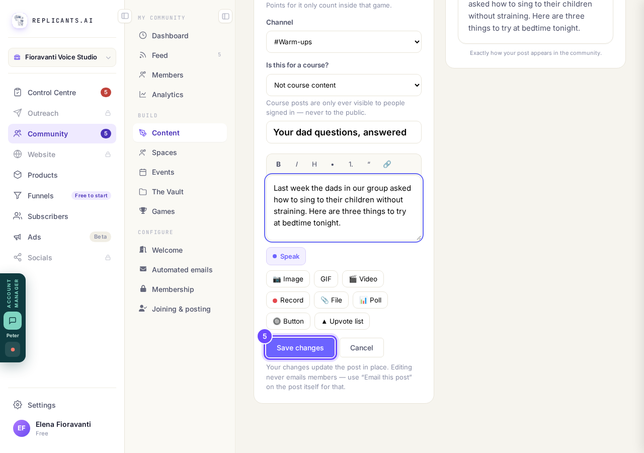 Save changes, under the editor.