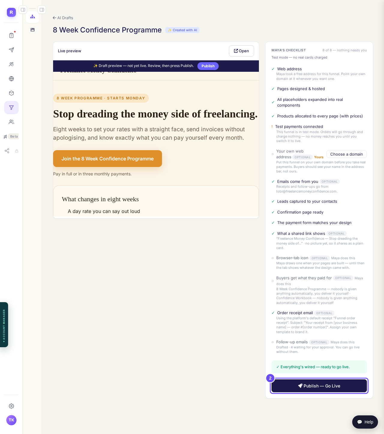 The review screen. The Publish button is under the checklist.