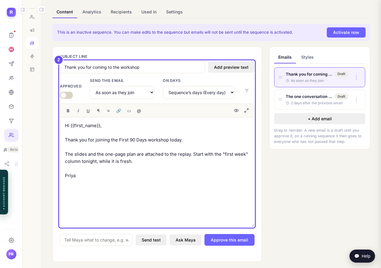 An email, with its subject and its words.