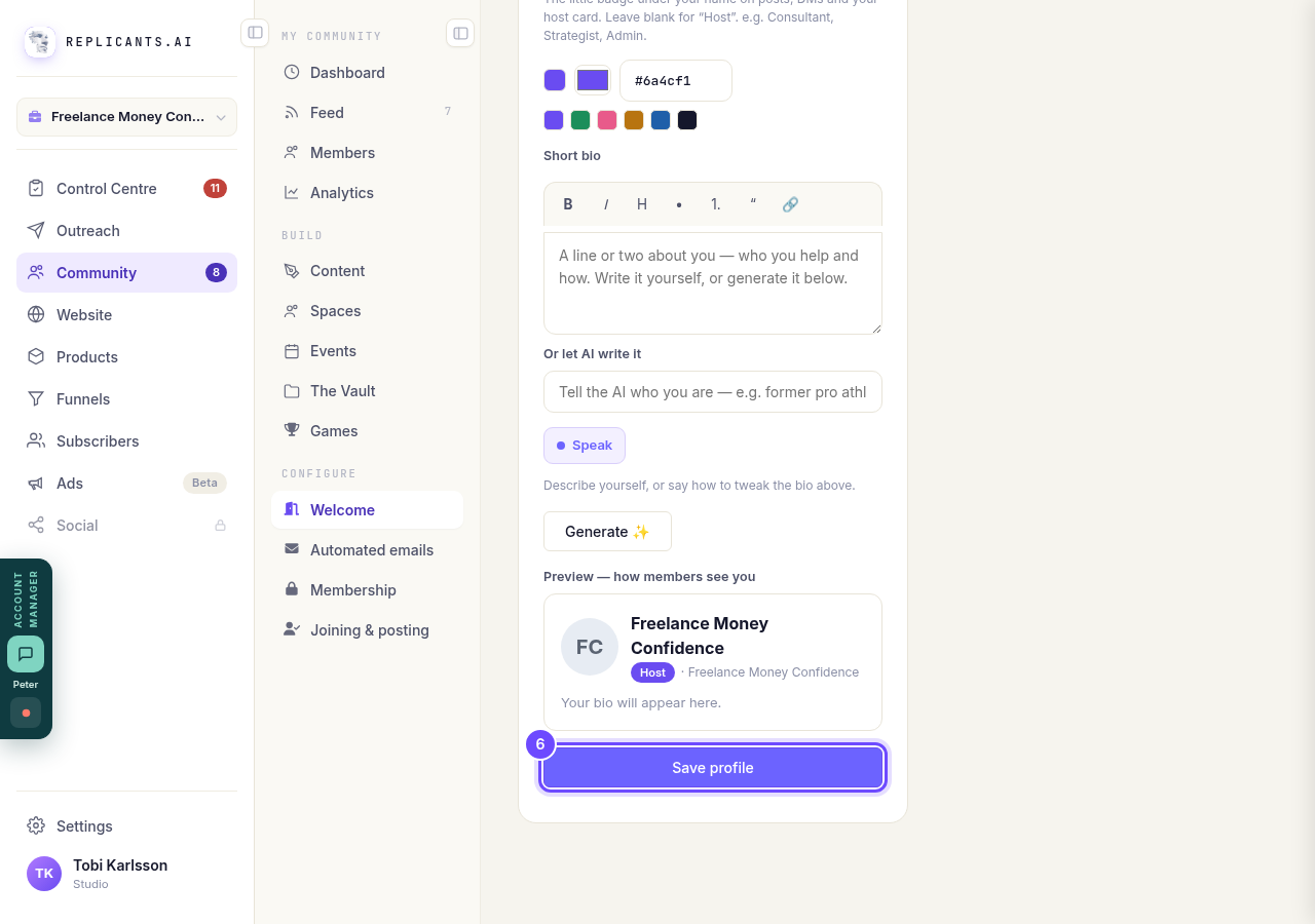 Save profile, under the preview.