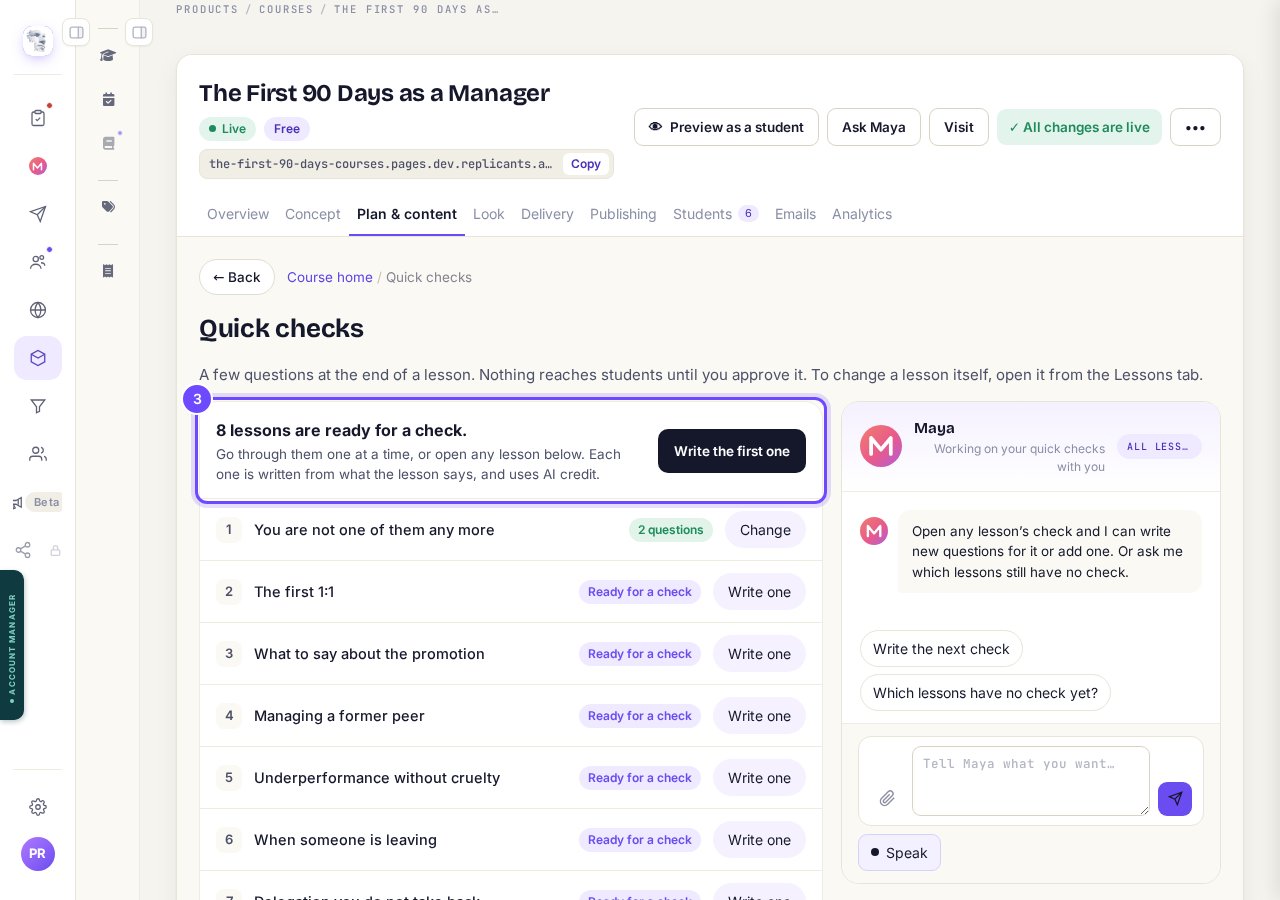 The Quick checks screen, with Write the first one.