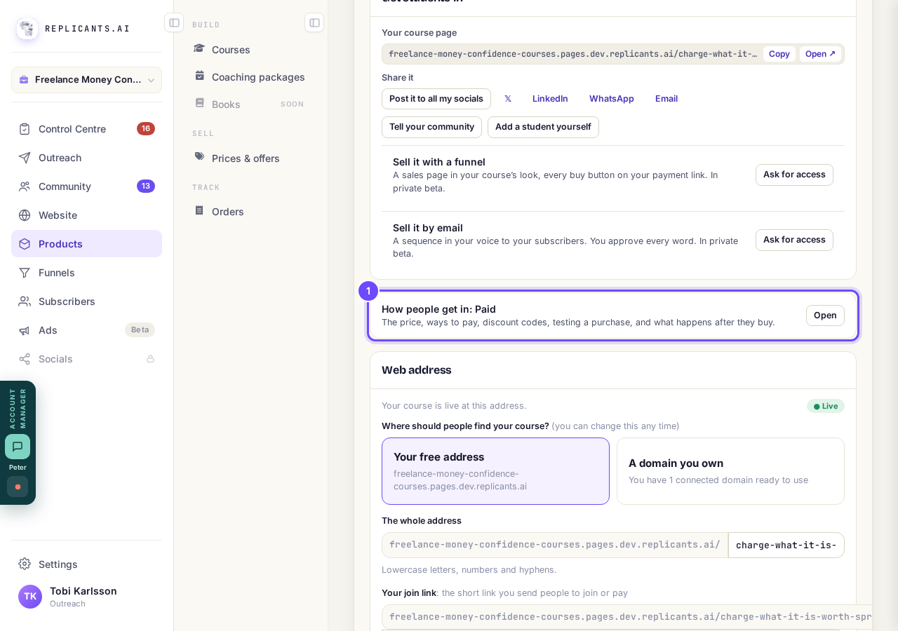 How people get in, on Publishing, with its Open button.