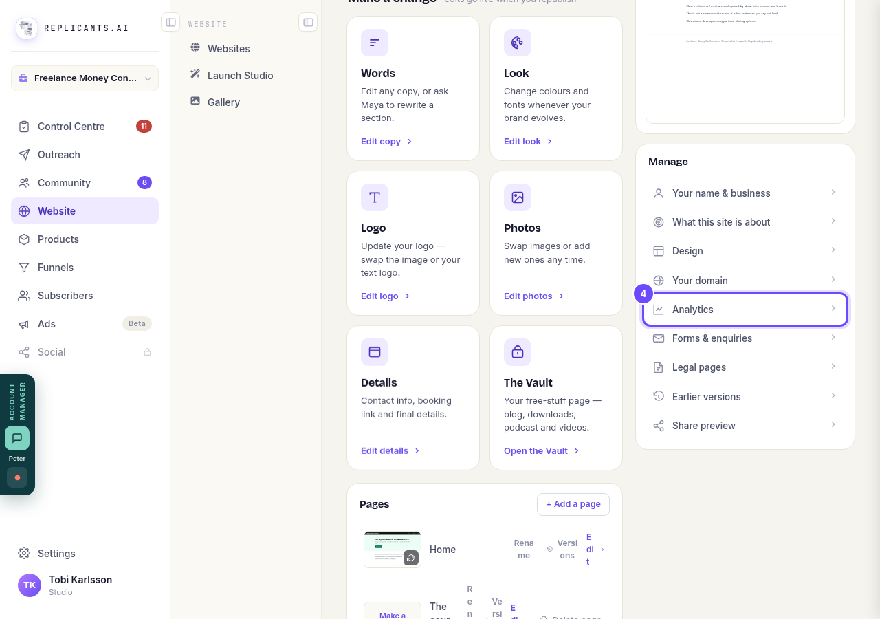 Analytics, in the Manage list.