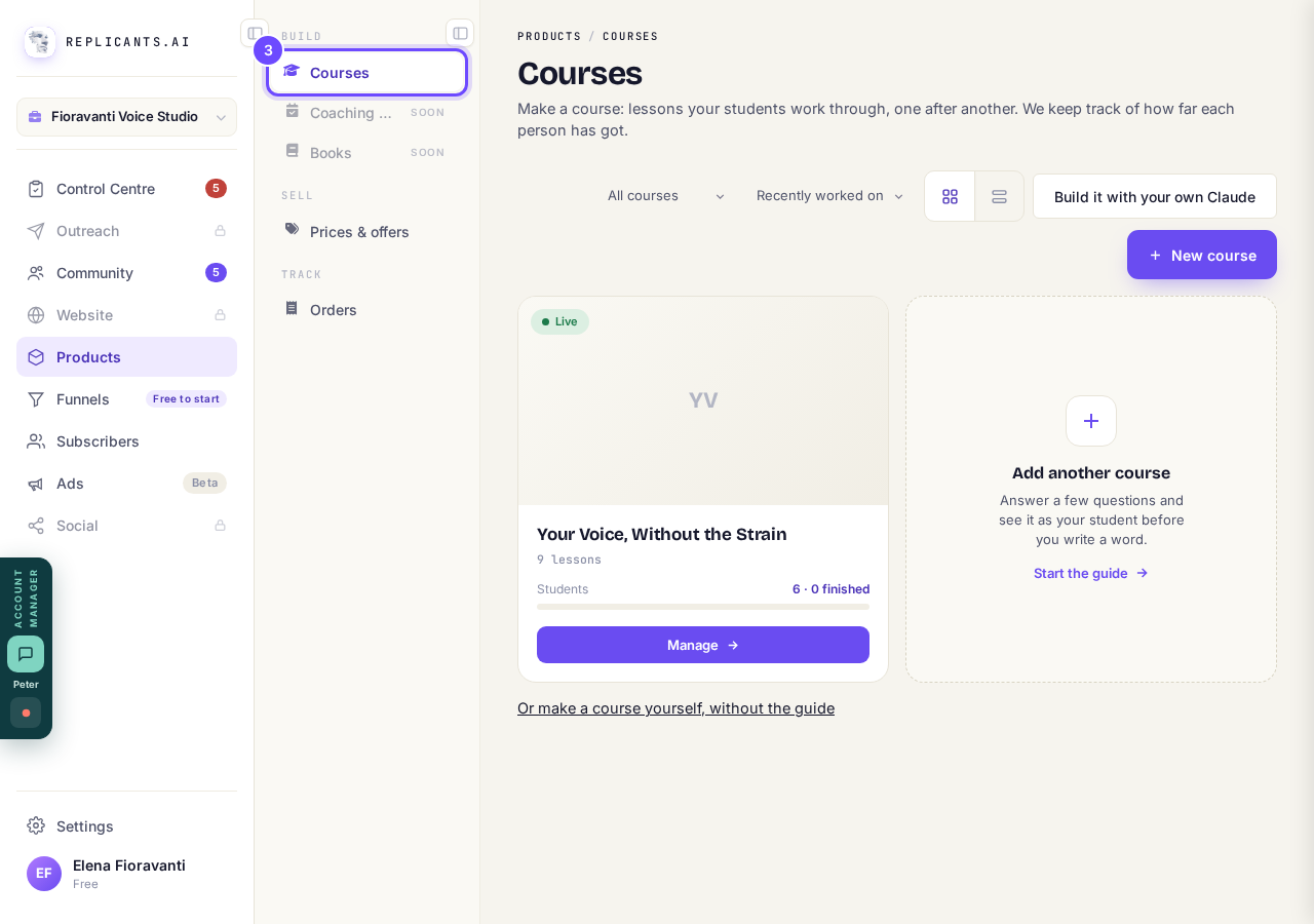 Courses, under Products, with no padlock.