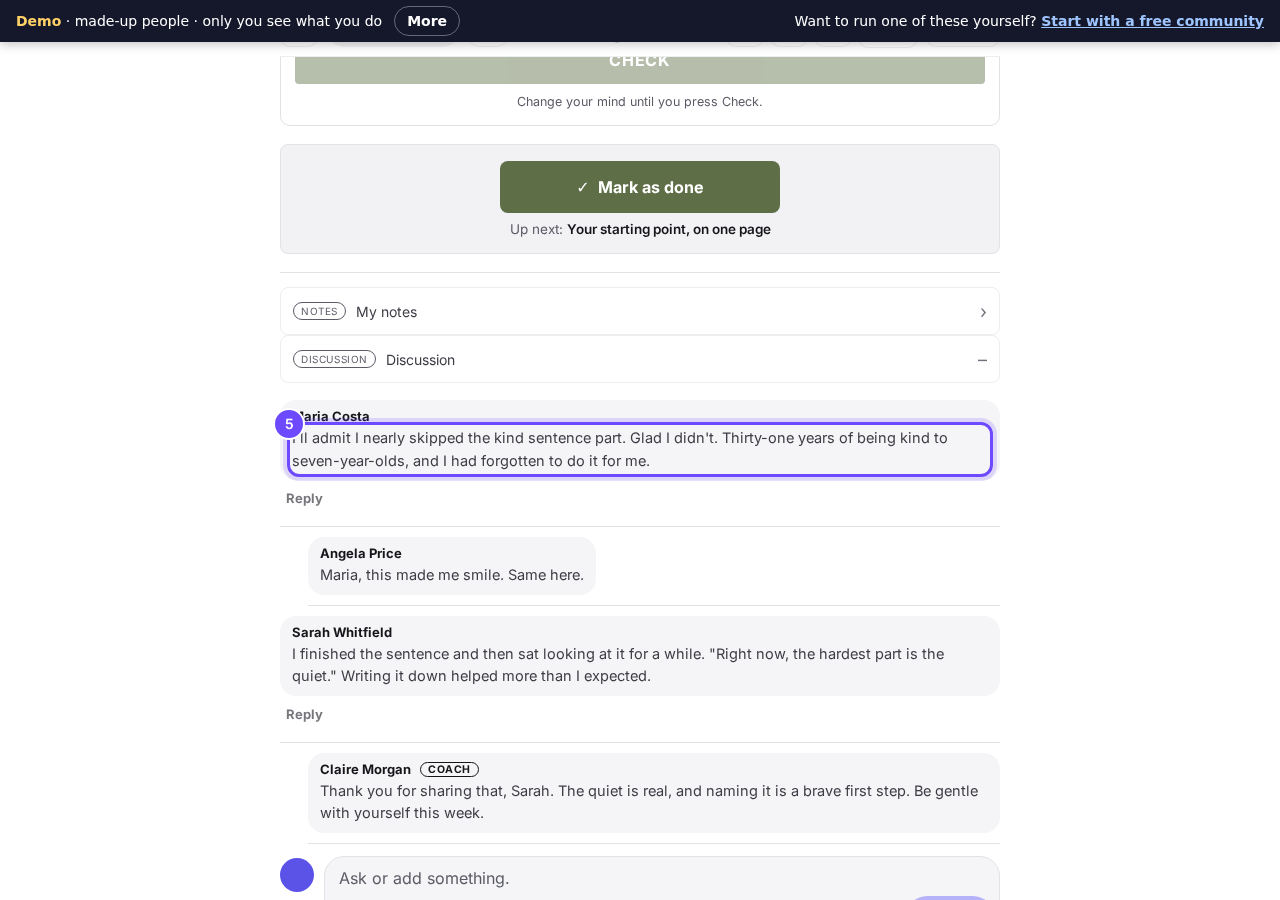 Students talk about each lesson, and the coach answers.