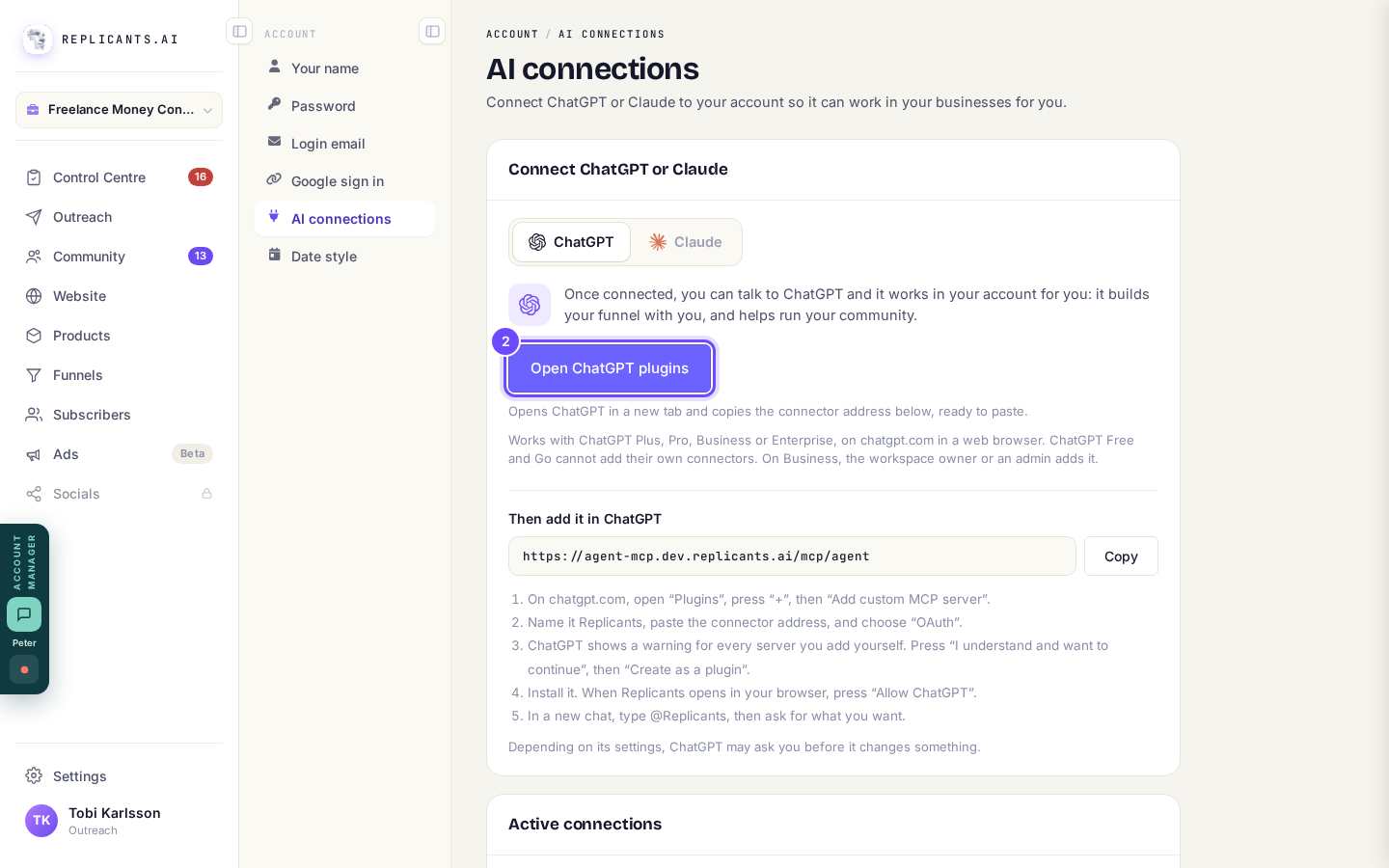 Open ChatGPT plugins, at the top of the ChatGPT panel.