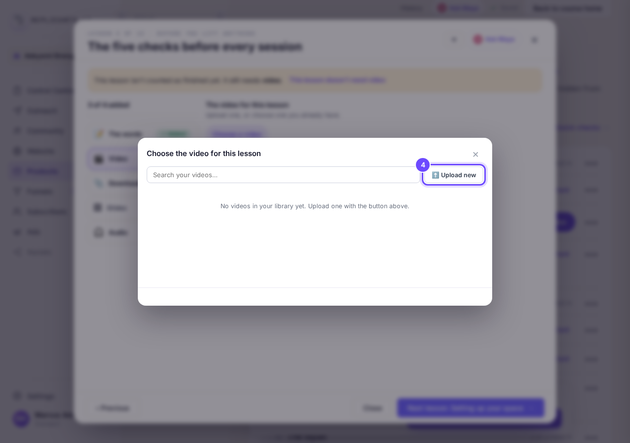 Your video library, with Upload new.