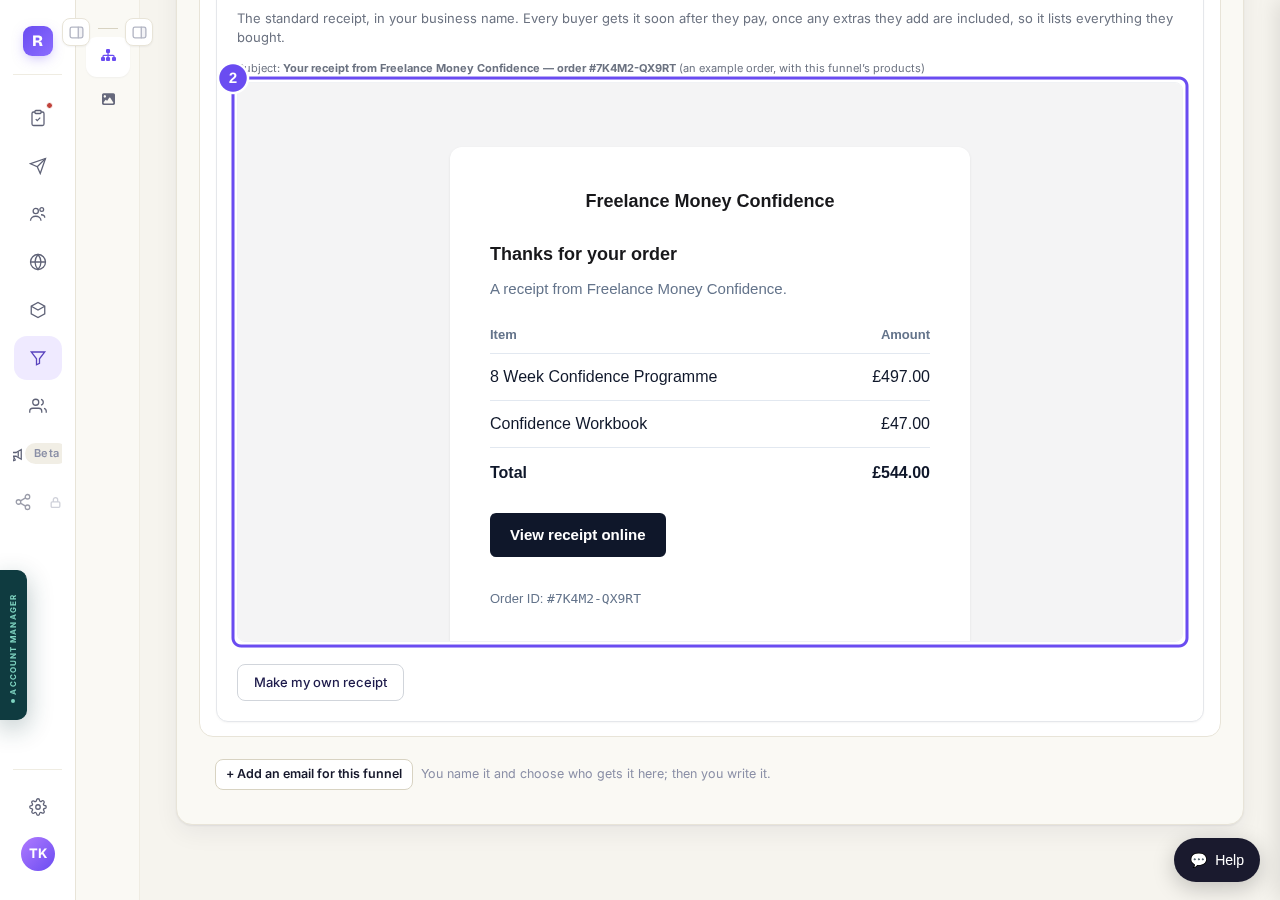 The standard receipt, in your business name.