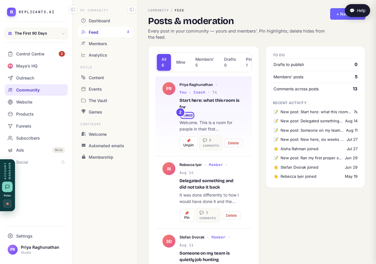 PINNED, above the feed, and the button flips to Unpin.