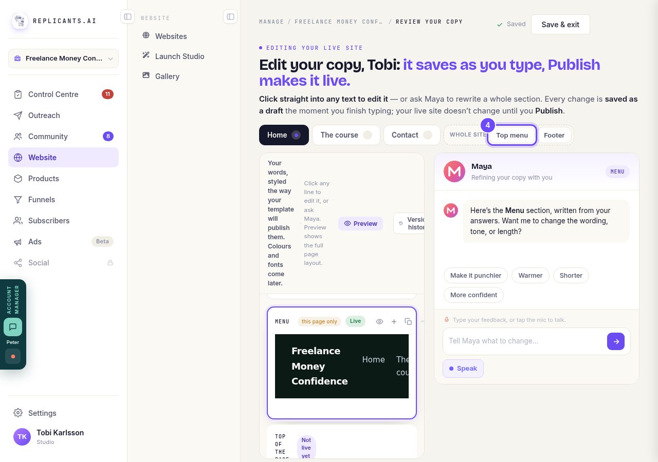 Top menu, under Whole site.