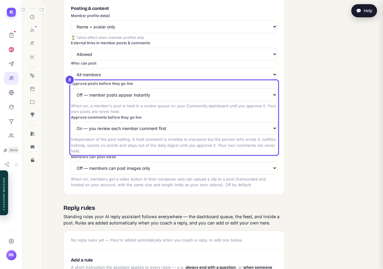 Two switches, on purpose: posts and comments are separate.