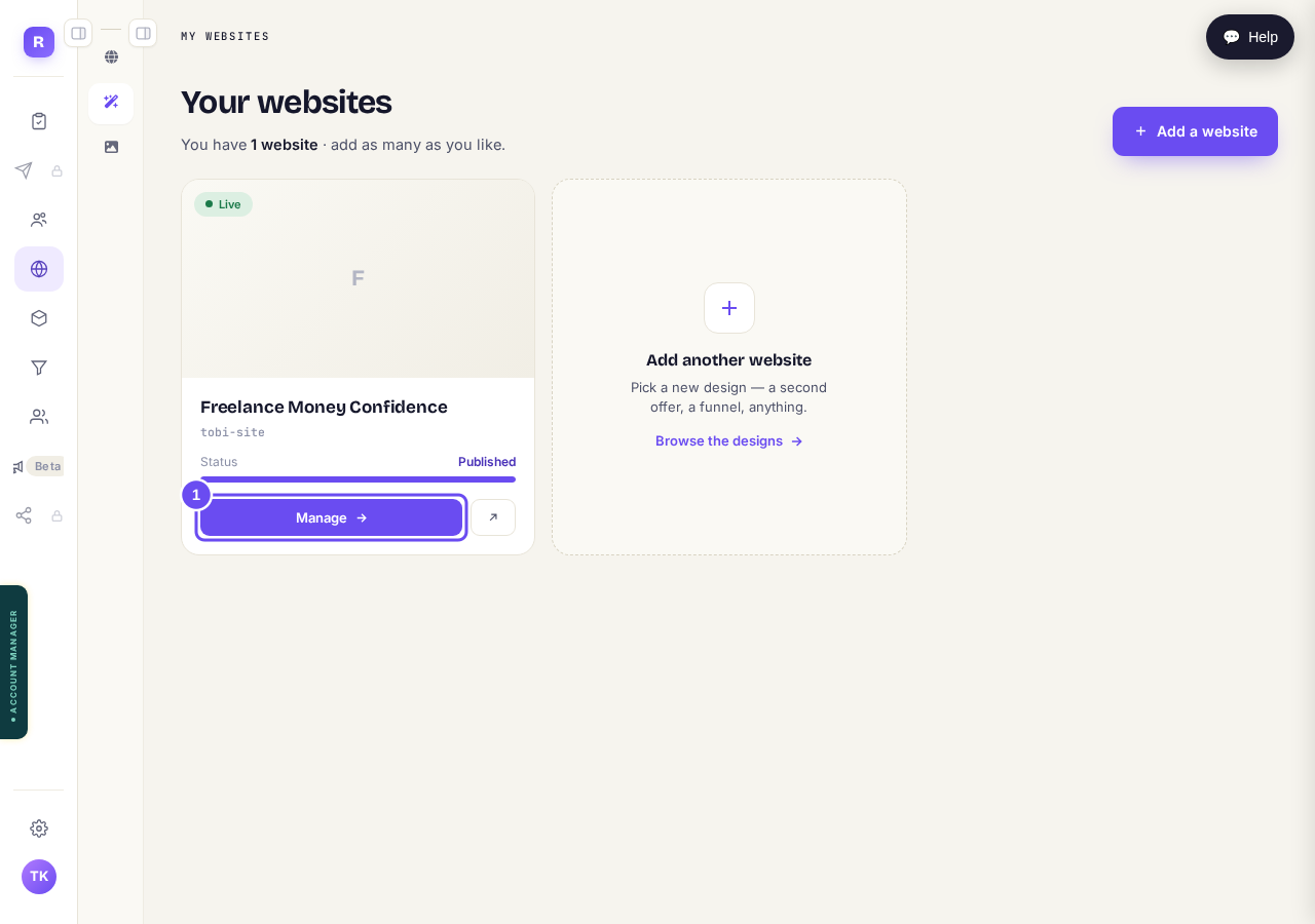 Press "Manage" on the site you want to change.