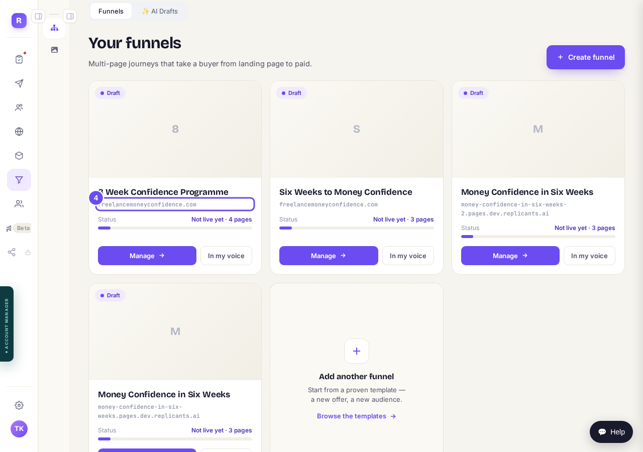The funnel's card, with your domain under its name.