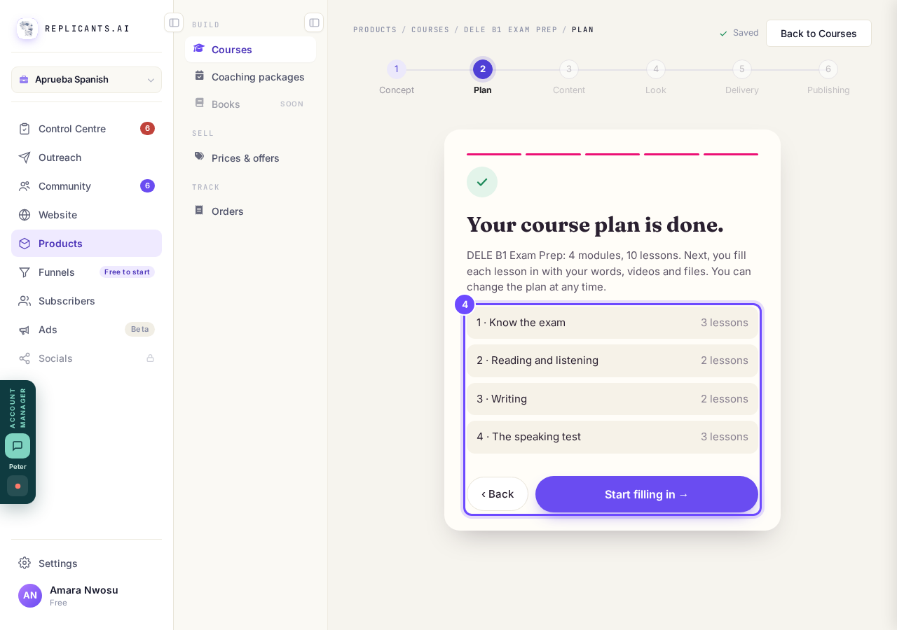Your course plan is done. Start filling in.