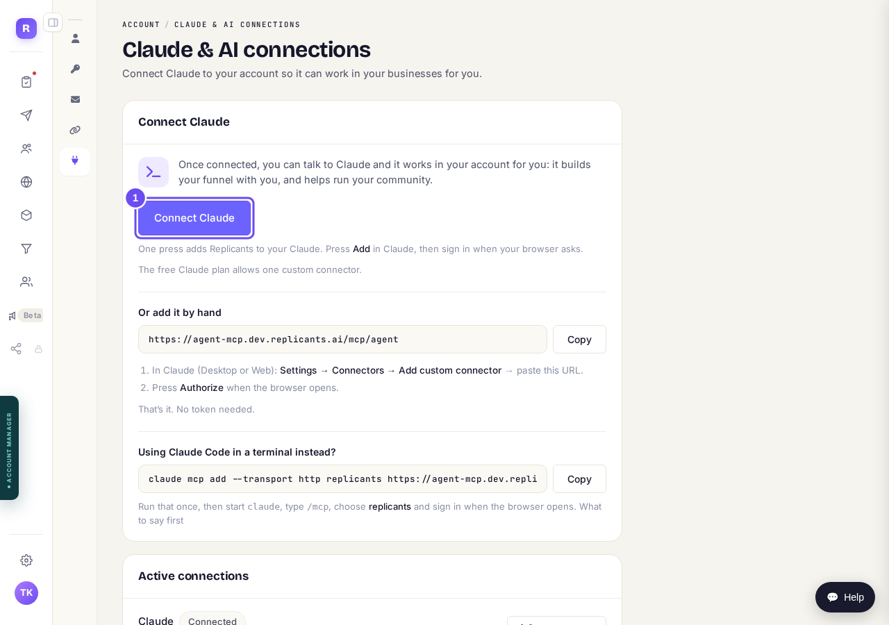 Account, then Claude & AI. Connect Claude comes first.