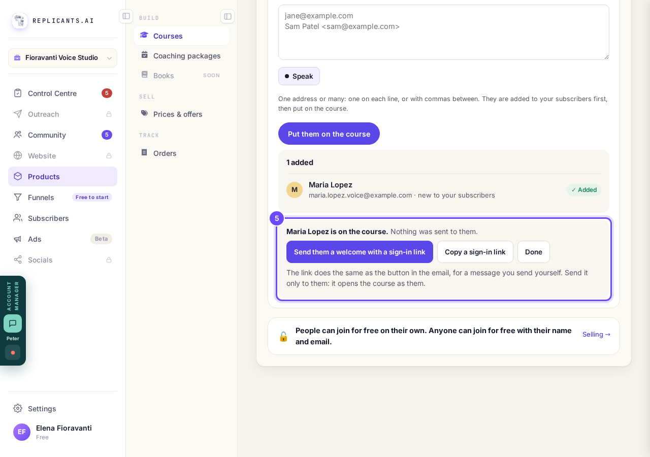 Copy a sign-in link, for one person you added.