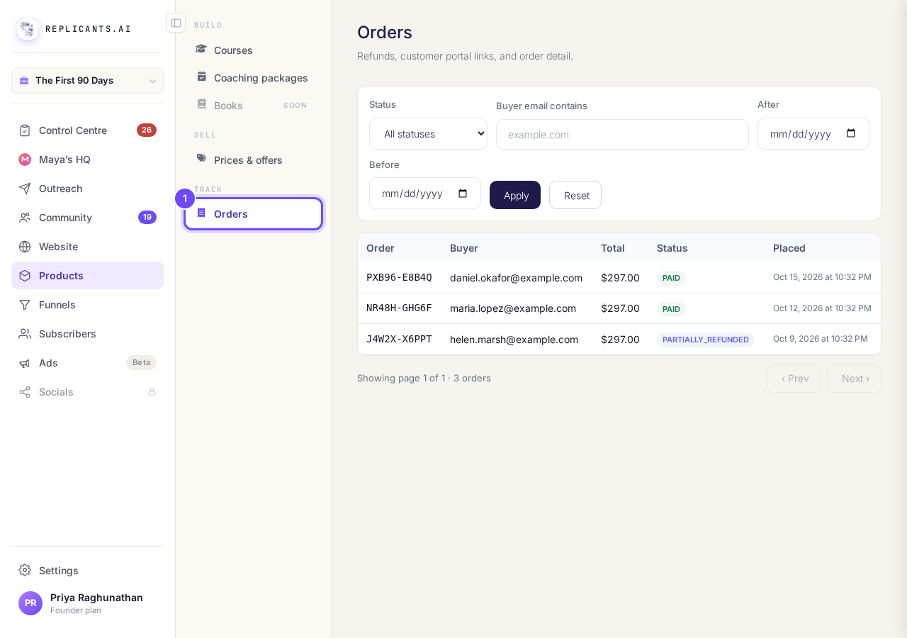 Orders, under Track in Products.
