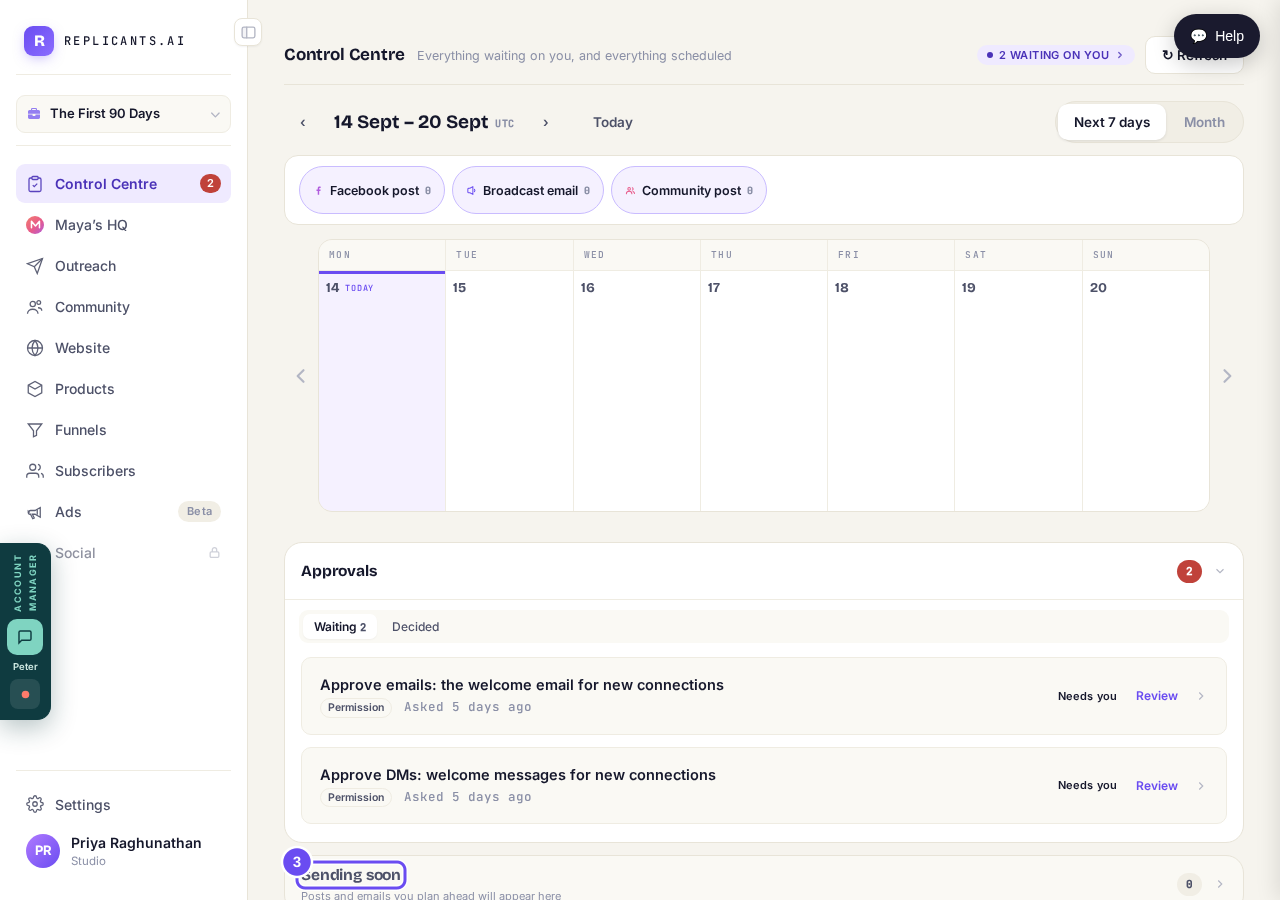 Posts and emails you plan ahead, on one screen.