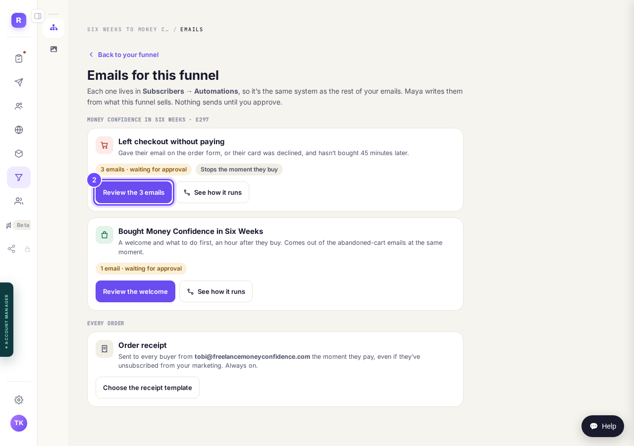 Press "Review the 3 emails".