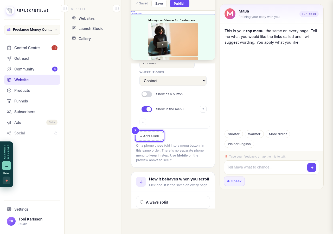 + Add a link, under your menu links.