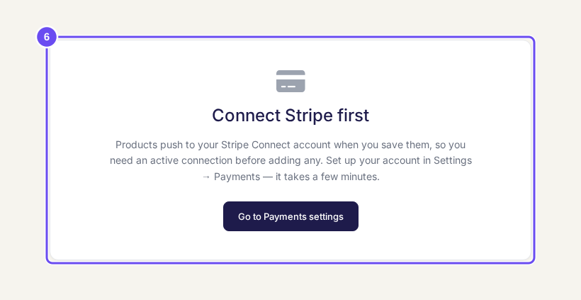Until payments are connected, this is the screen, and it takes you there.