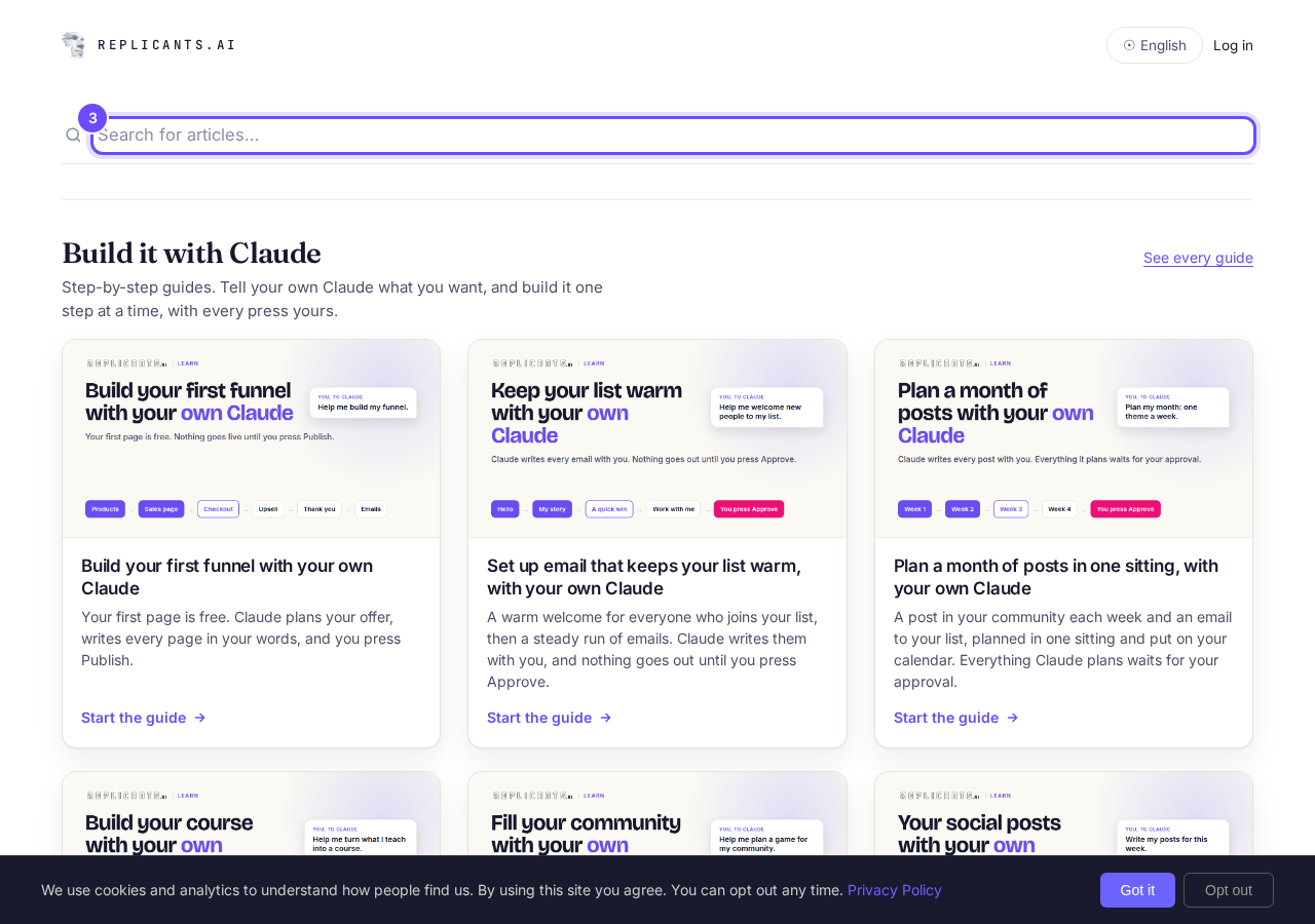 Search for articles, at the top of the guides.