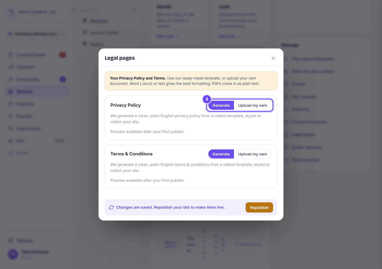 Generate and Upload my own, beside Privacy Policy.