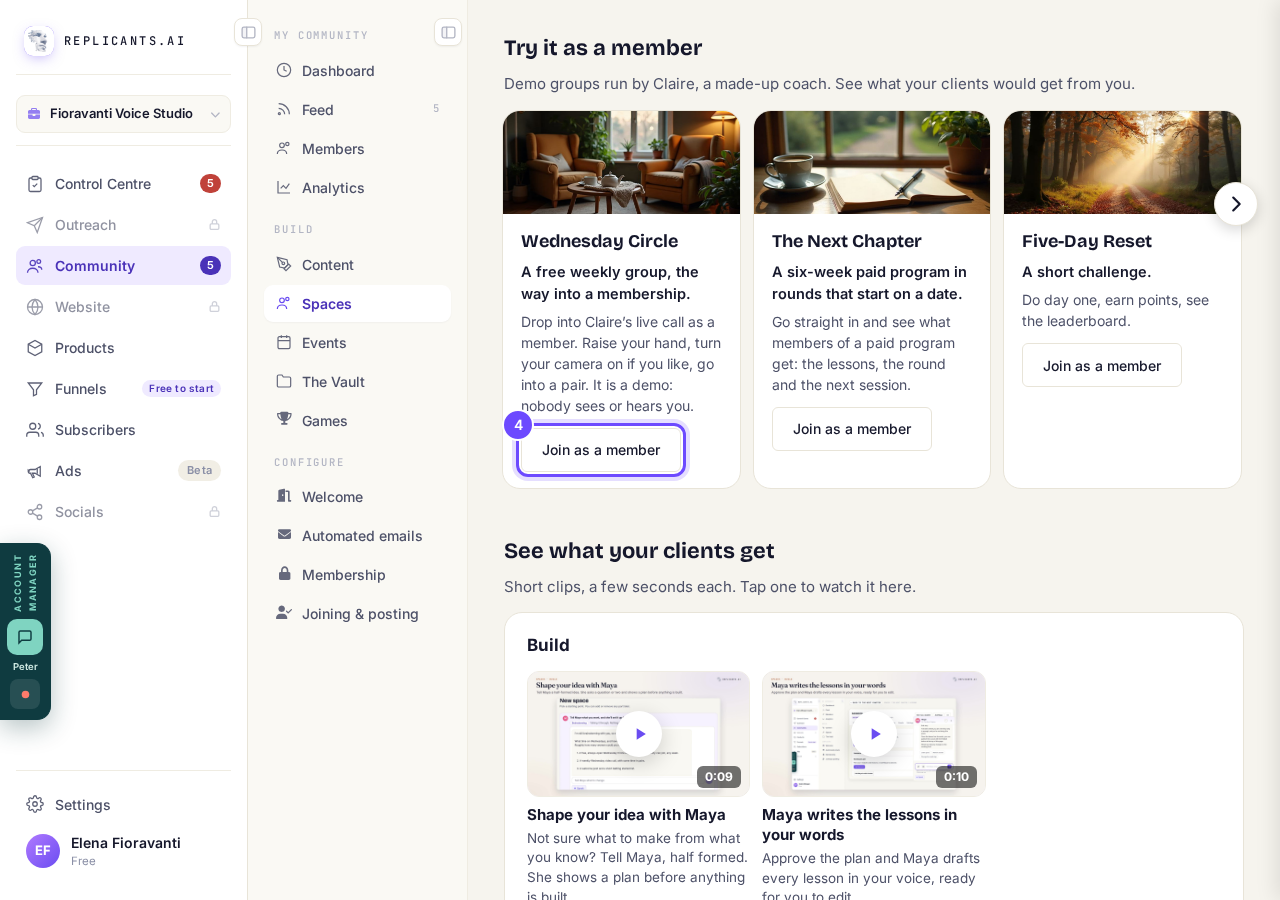 Join as a member, on a demo space.