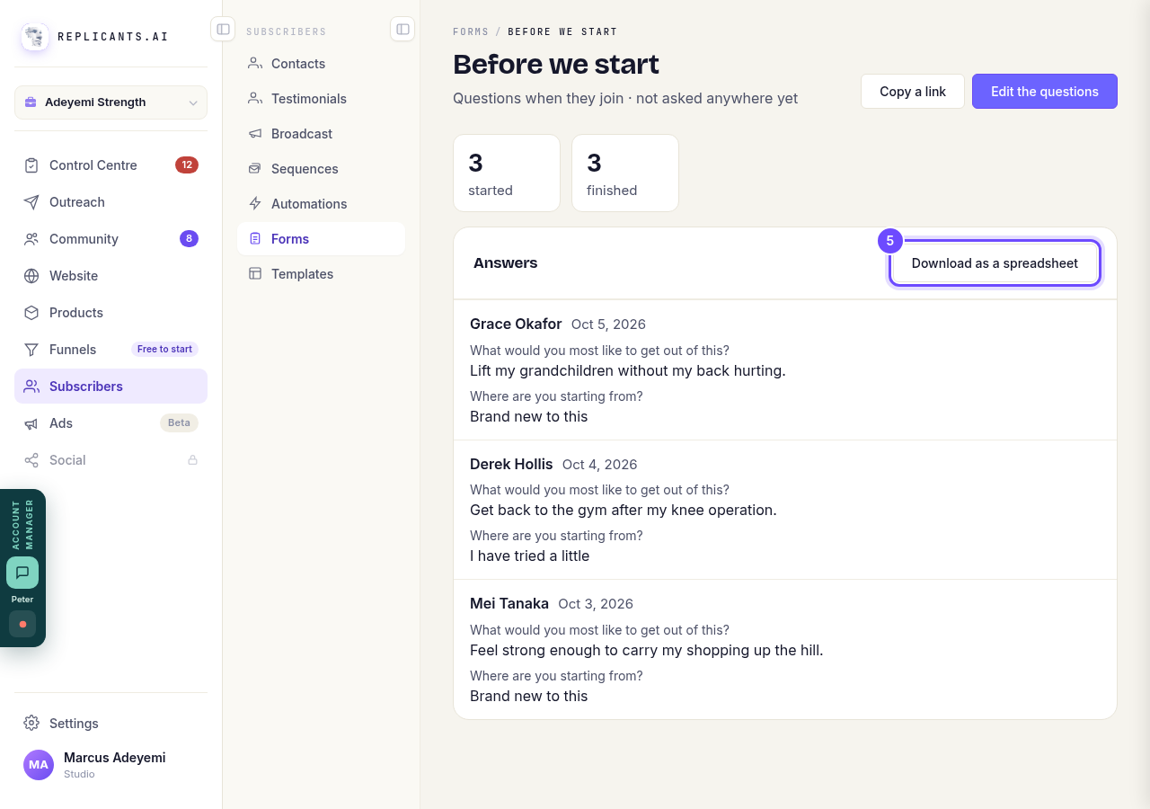 Download as a spreadsheet, beside Answers.
