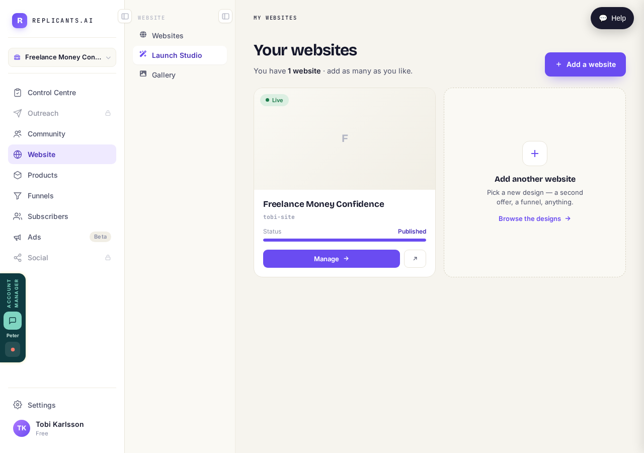 Press "Manage" on the site you want to change.