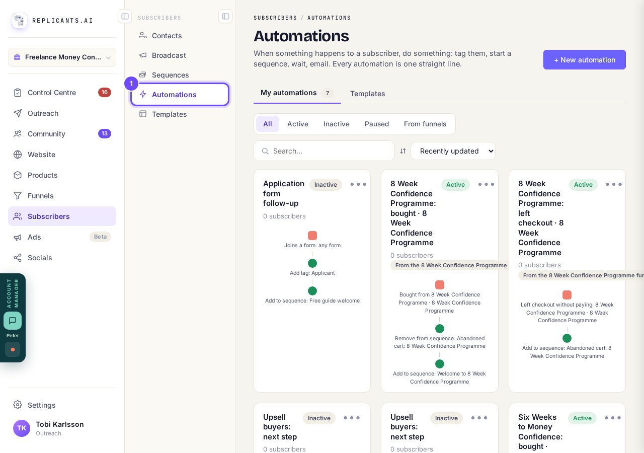 Automations, under Subscribers.