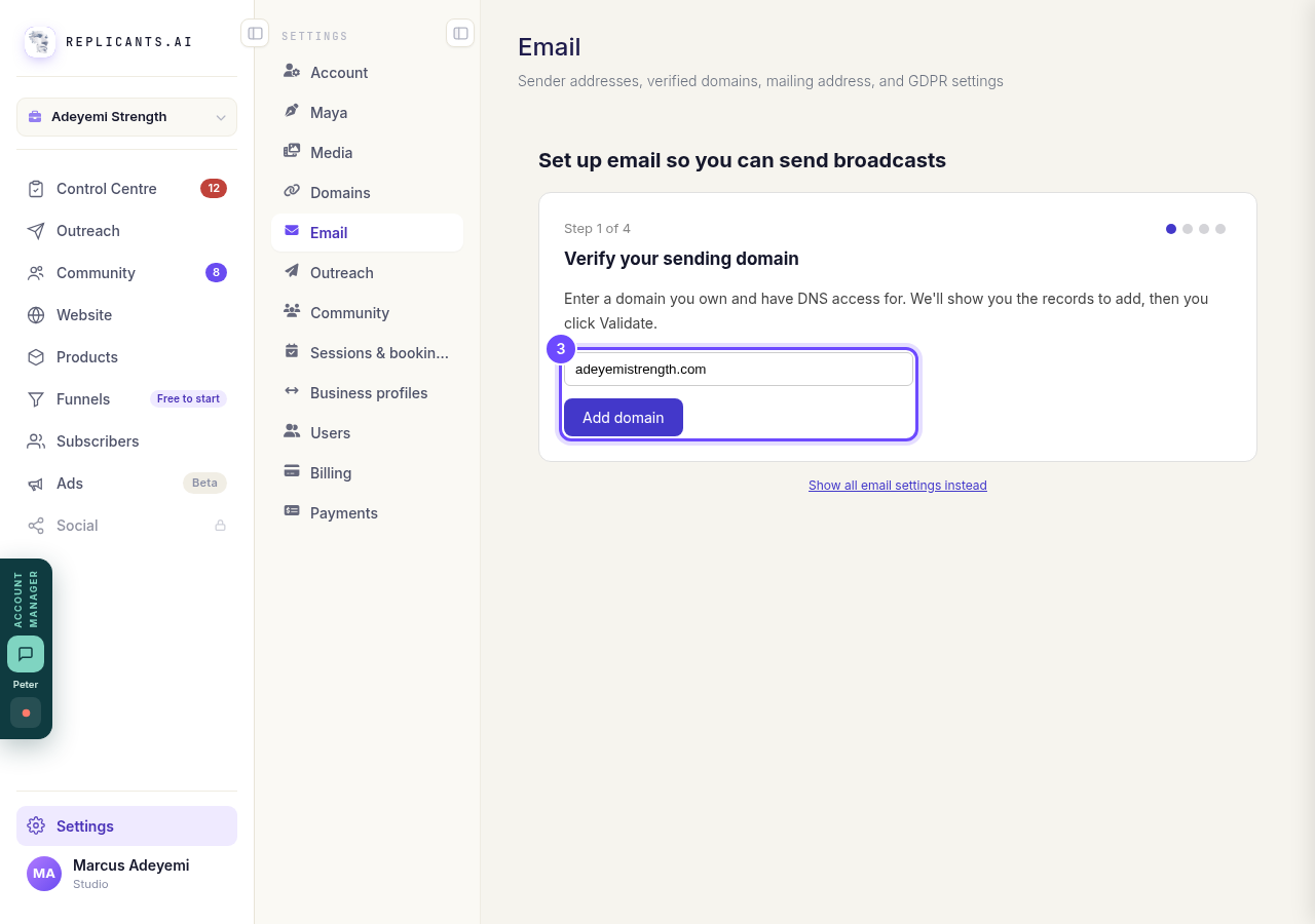 Your domain, then Add domain.
