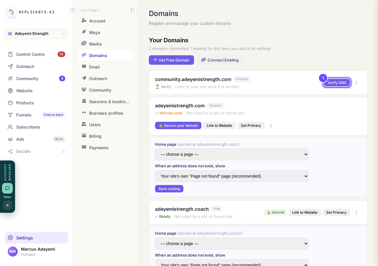Verify DNS, on a domain that is waiting.