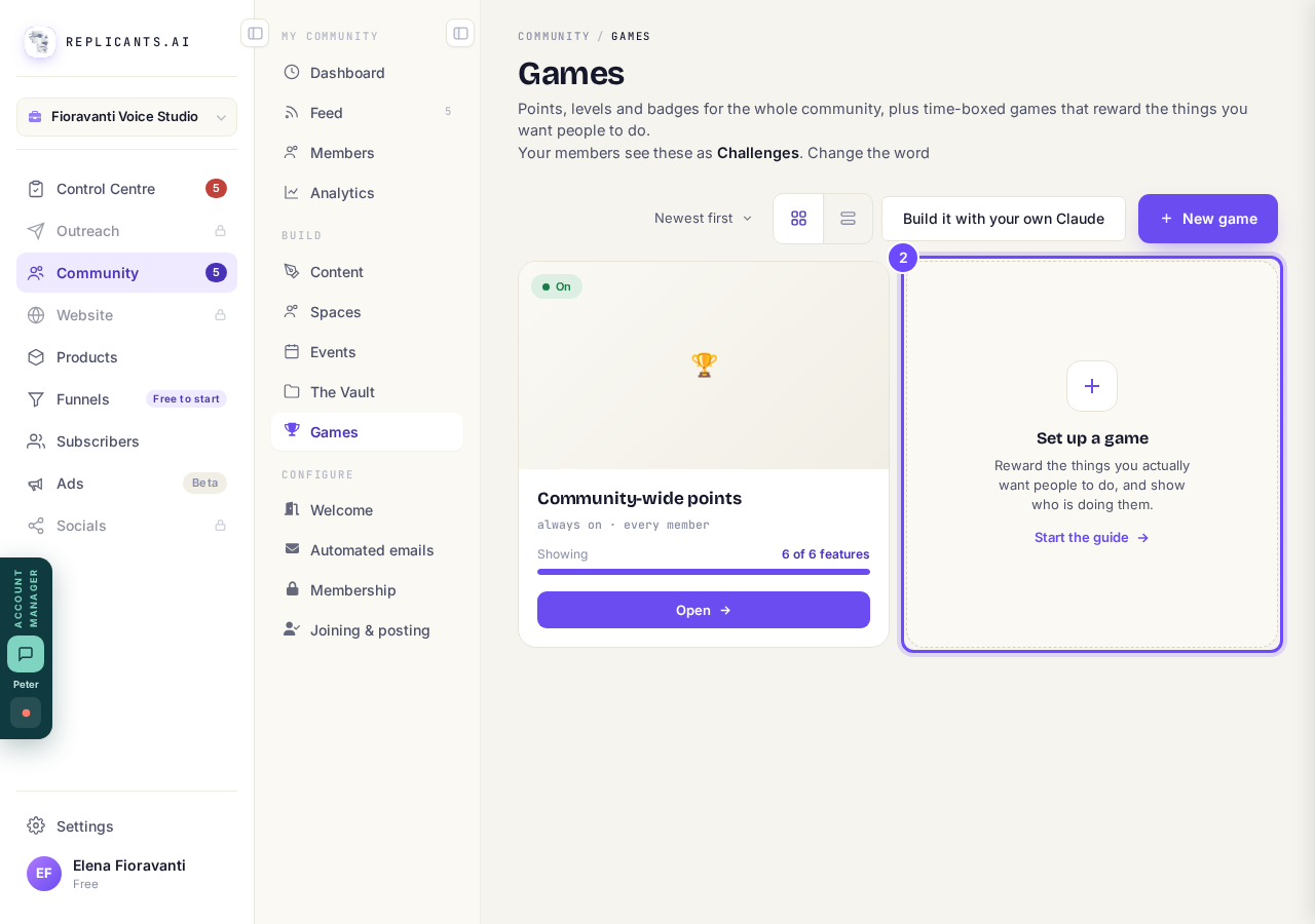 Set up a game, beside Community-wide points.
