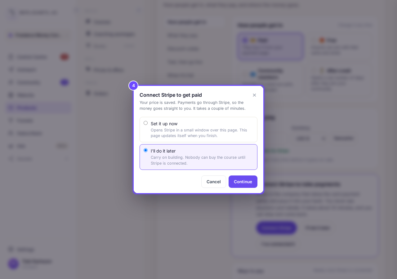 The question about Stripe, after Save price.