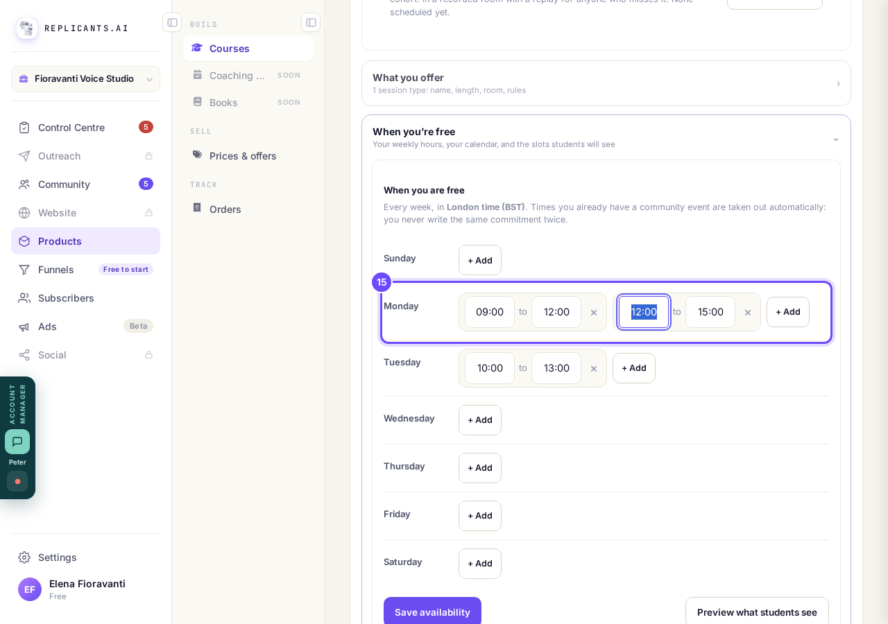 Type the times you want in the new row.