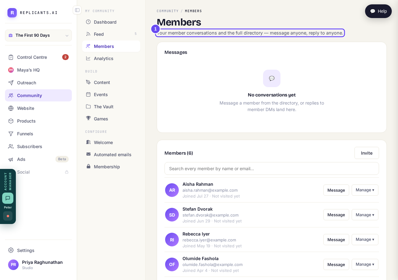 Messages on top, the full directory underneath.