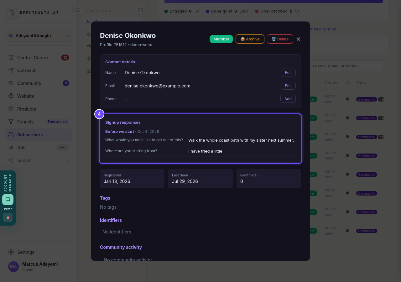 Look under **Signup responses**.