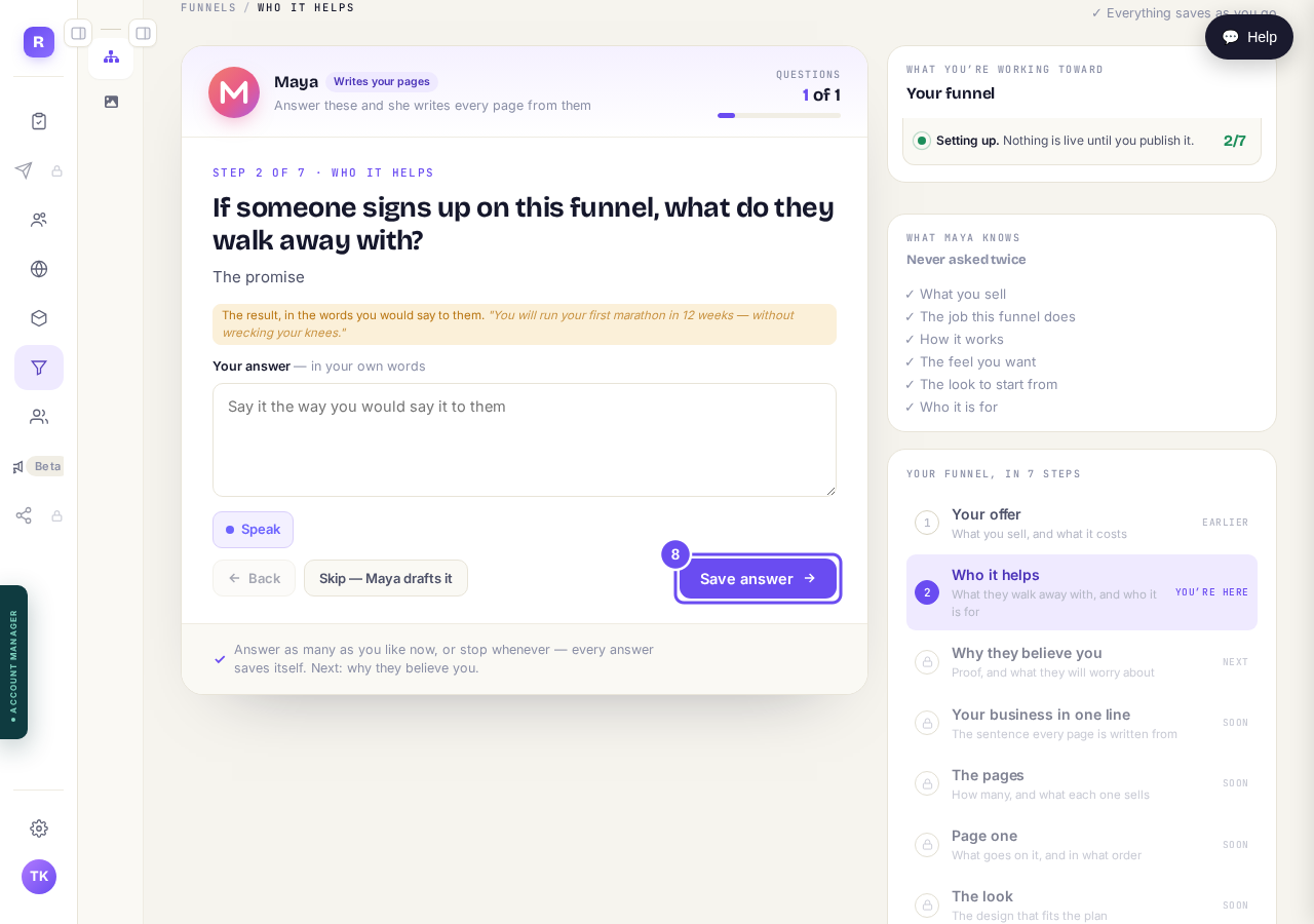 Press "Speak" to talk, then "Save answer".