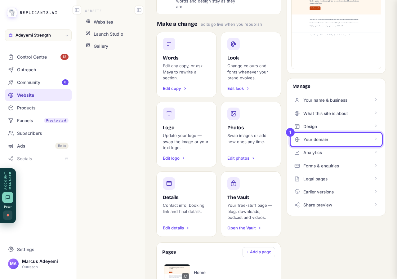 Your domain, in the Manage list.