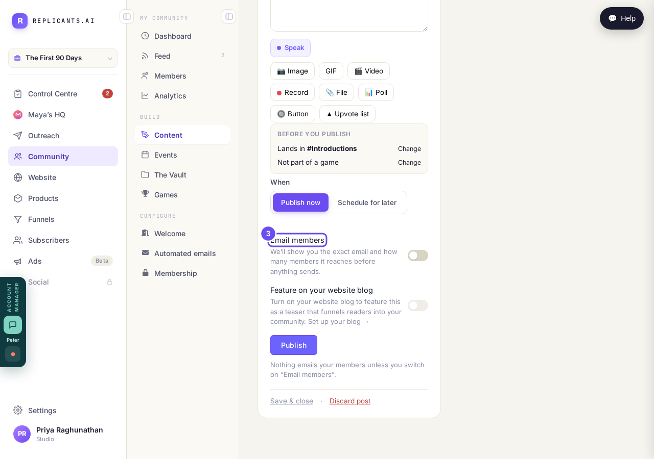 Email members is off until you switch it on.