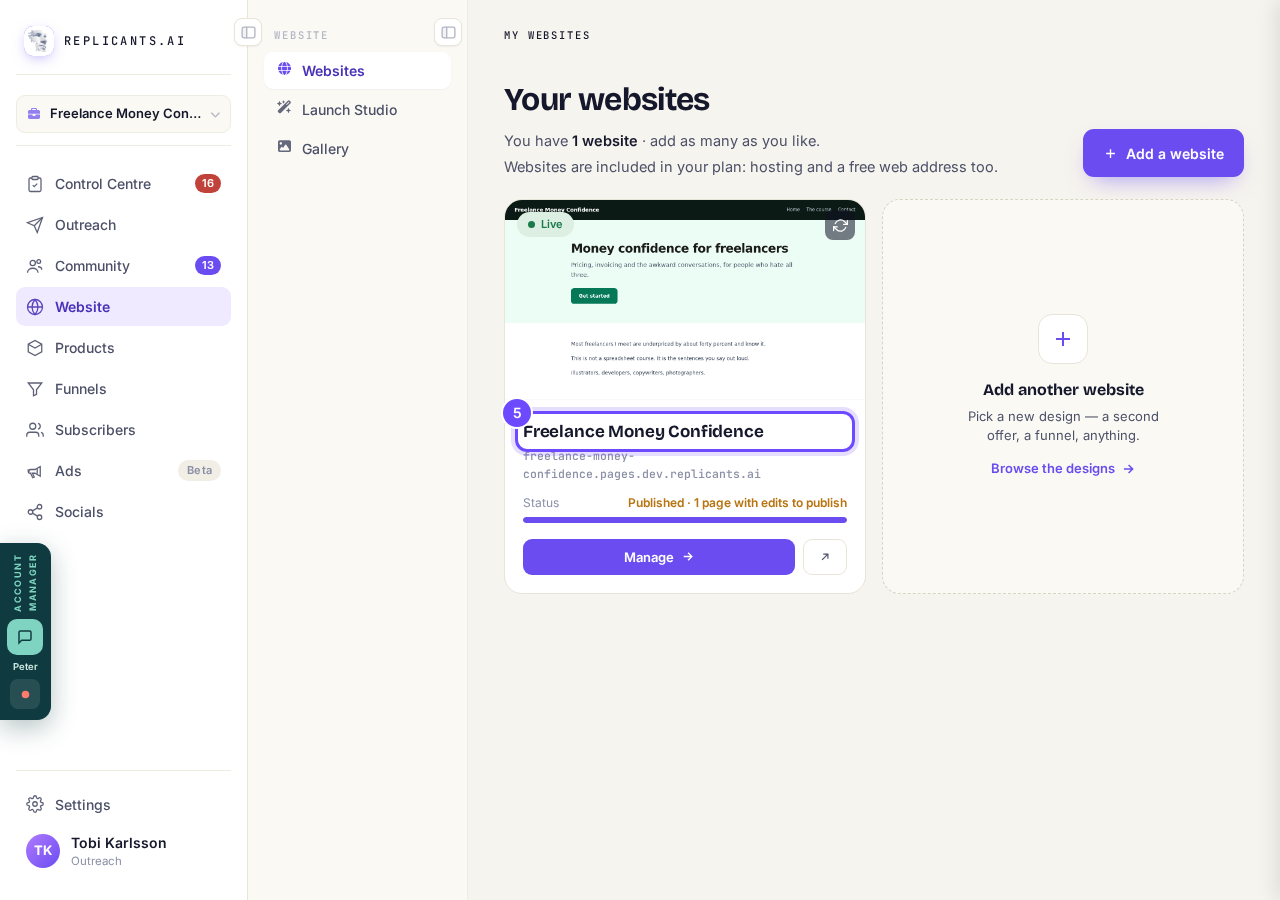Your website, waiting for you in Website.