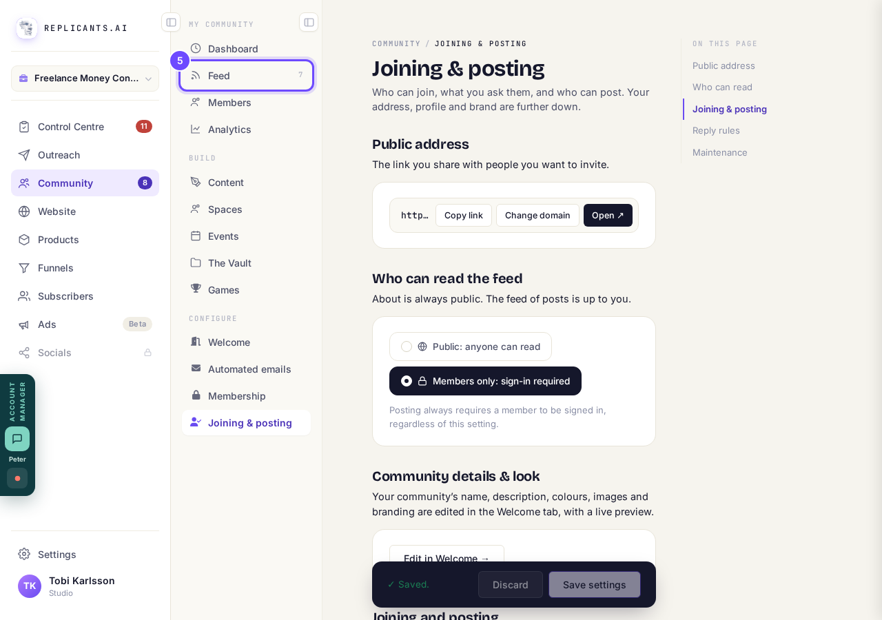 Feed, in the Community menu.
