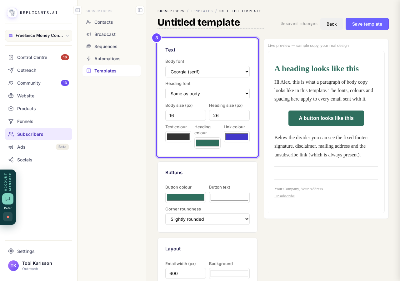 Text, with the live preview beside it.